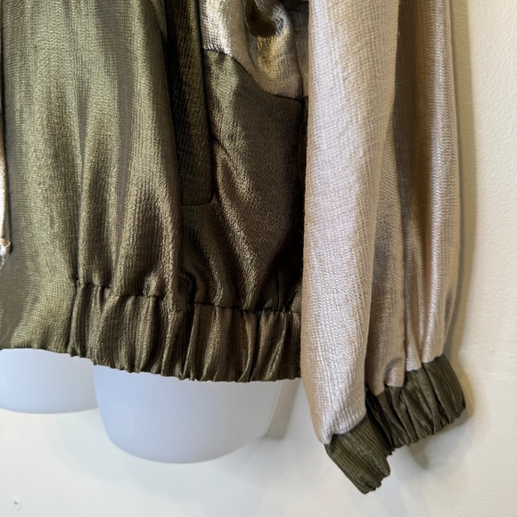 ZARA | Jewel Tone Color Block Satin Sheen Zip Up Hooded Coat Bomber Jacket - Picture 10 of 16